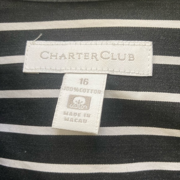 Charter Club Retro Striped Unisex Goth Plus Button Up Black White 16 - Picture 9 of 10